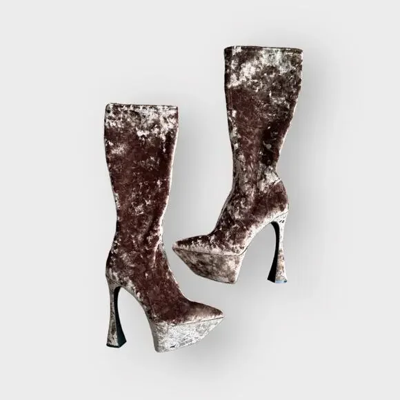 JEFFREY CAMPBELL Shego crushed velvet platform knee high boots NEW - Picture 4 of 16